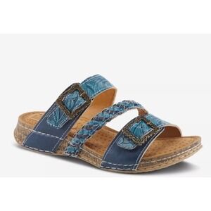L'Artiste Spring Step Blue Floral Leather Sandals Women EU 41 US 9.5 10 NEW